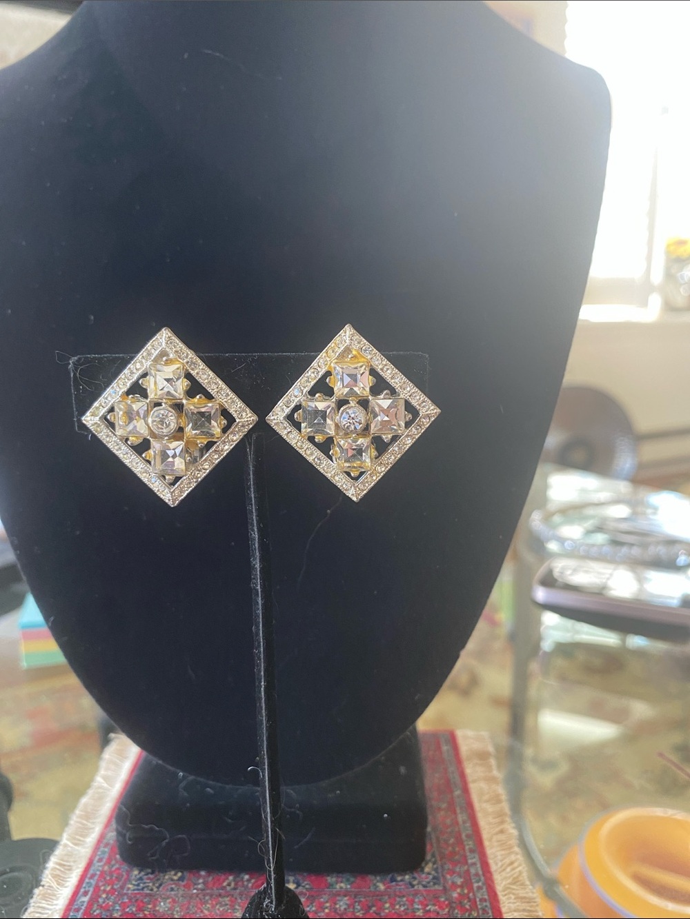 Gold and Silver Crystal Square Clip Earrings - Unbranded